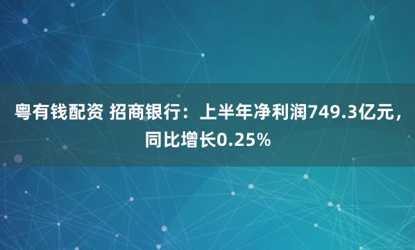 粤有钱配资 招商银行：上半年净利润749.3亿元，同比增长0.25%